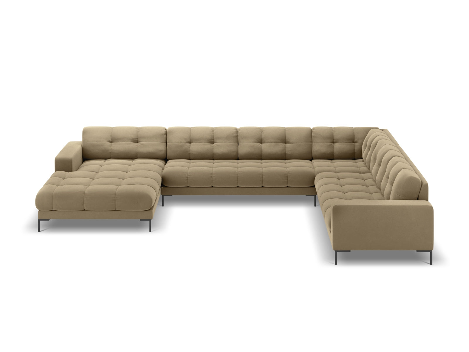 Entdecken Sie das Mamaia Velour Panoramic Ecksofa rechts – ein stilvolles 7-Sitzer Sofa von Micadoni, das Komfort und Eleganz vereint.