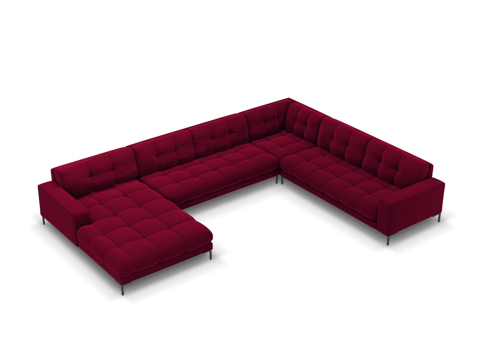 Mamaia Velour Panoramic Ecksofa rechts 7 Sitzer in Red/Schwarz präsentiert im Onlineshop von KAQTU Design AG. Ecksofa rechts ist von Micadoni