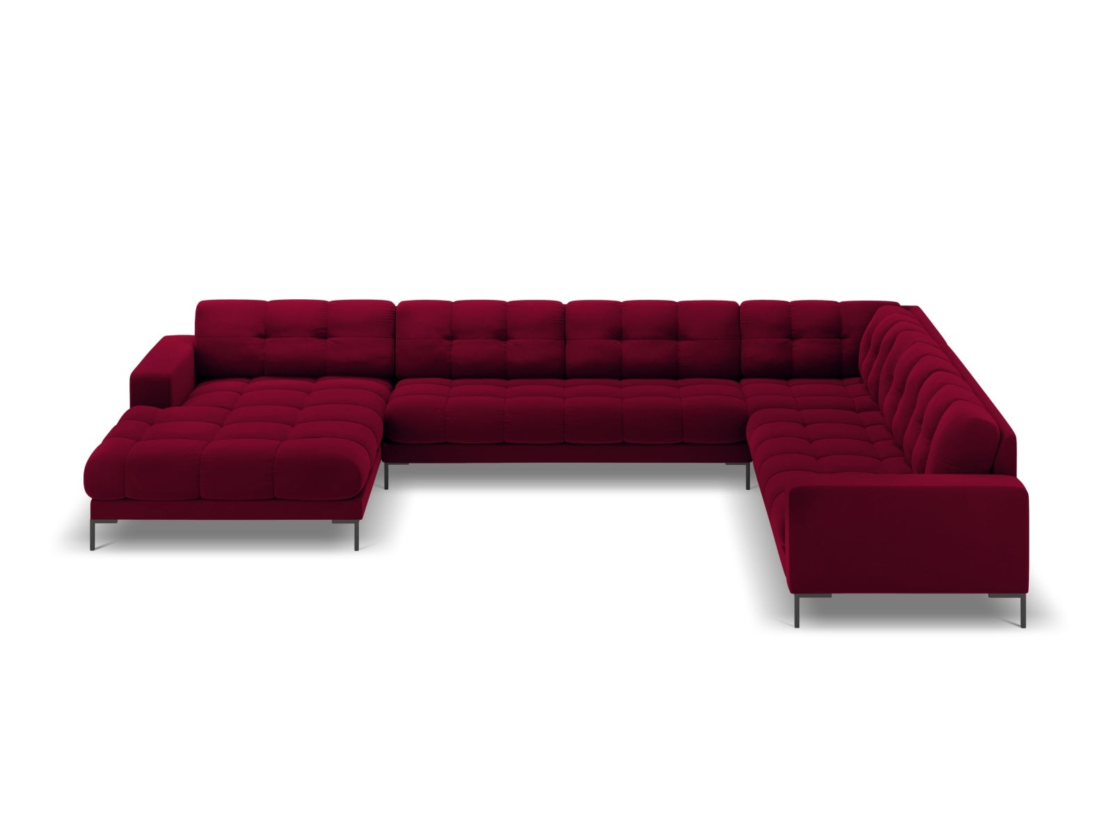 Entdecken Sie das Mamaia Velour Panoramic Ecksofa rechts – ein stilvolles 7-Sitzer Sofa von Micadoni, das Komfort und Eleganz vereint.
