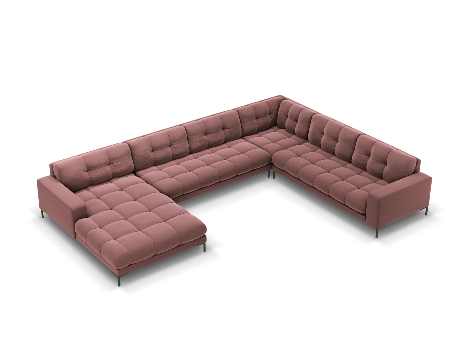 Mamaia Velour Panoramic Ecksofa rechts 7 Sitzer in Pink/Schwarz präsentiert im Onlineshop von KAQTU Design AG. Ecksofa rechts ist von Micadoni