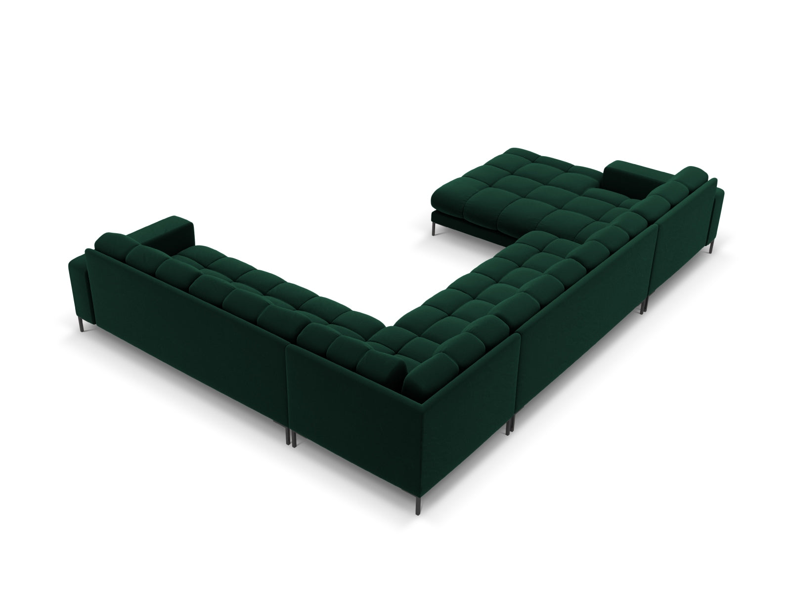 Elegantes Mamaia Velour Panoramic Ecksofa rechts in tiefem Flaschengrün, ideal für gemütliche Abende und modernes Wohndesign.
