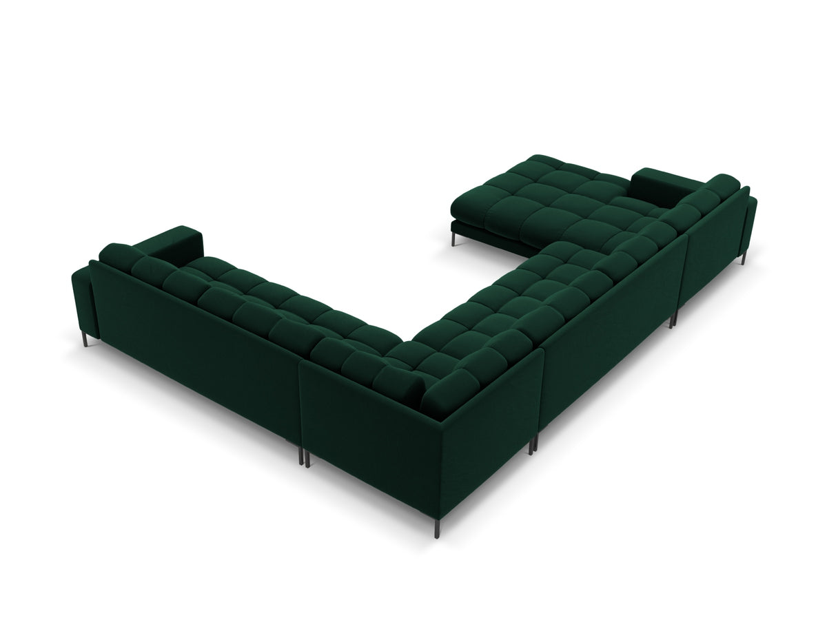 Mamaia Velour Panoramic Ecksofa rechts 7 Sitzer in Bottle Green/Schwarz-Bluvel präsentiert im Onlineshop von KAQTU Design AG. Ecksofa rechts ist von Micadoni