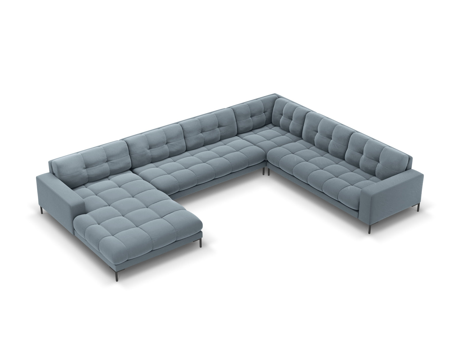 Mamaia Velour Panoramic Ecksofa rechts 7 Sitzer in Light Blue/Schwarz-Bluvel präsentiert im Onlineshop von KAQTU Design AG. Ecksofa rechts ist von Micadoni