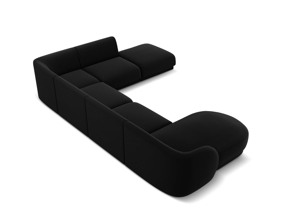 Miley Velour Panoramic Ecksofa rechts 6 Sitzer in Black-Bluvel präsentiert im Onlineshop von KAQTU Design AG. Ecksofa rechts ist von Micadoni
