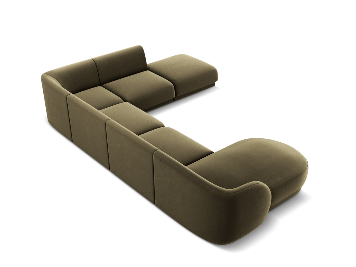 Miley Velour Panoramic Ecksofa rechts 6 Sitzer in Green-Bluvel präsentiert im Onlineshop von KAQTU Design AG. Ecksofa rechts ist von Micadoni