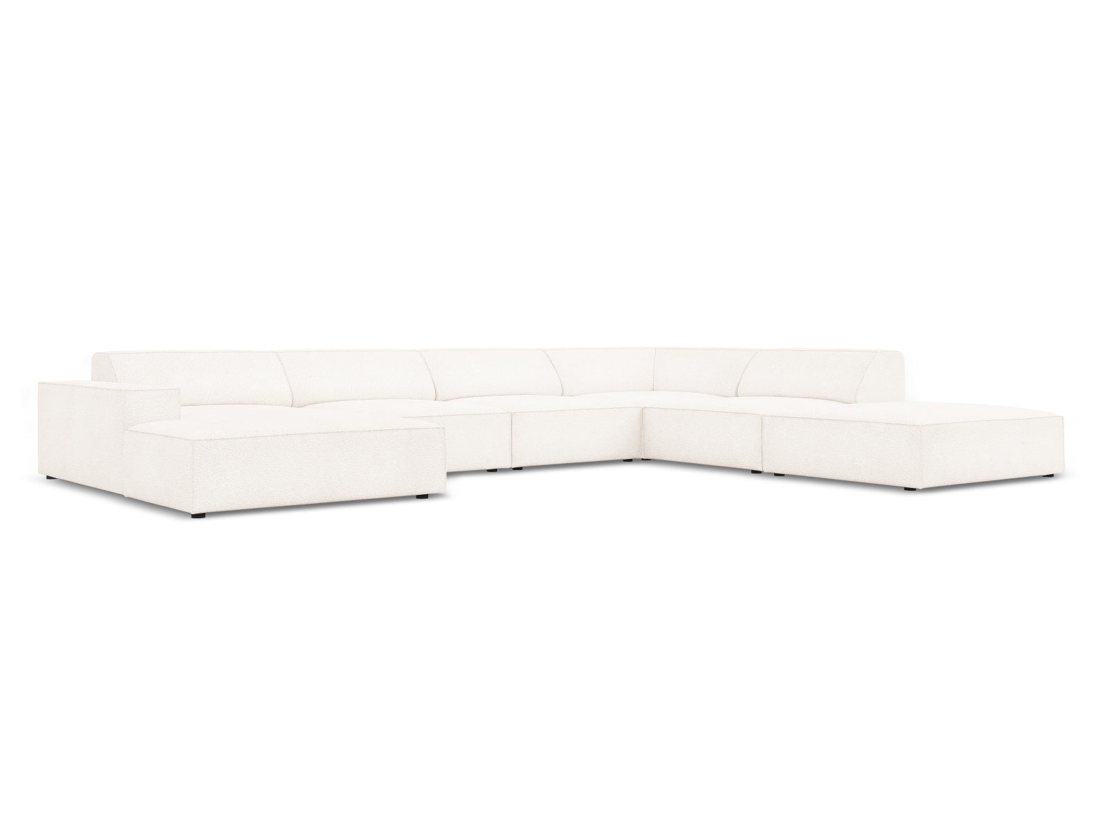 Entdecken Sie das stilvolle Jodie Boucle Ecksofa von Micadoni – ein 7-Sitzer mit modernem Design, hochwertigem Boucle-Stoff und modularer Flexibilität.