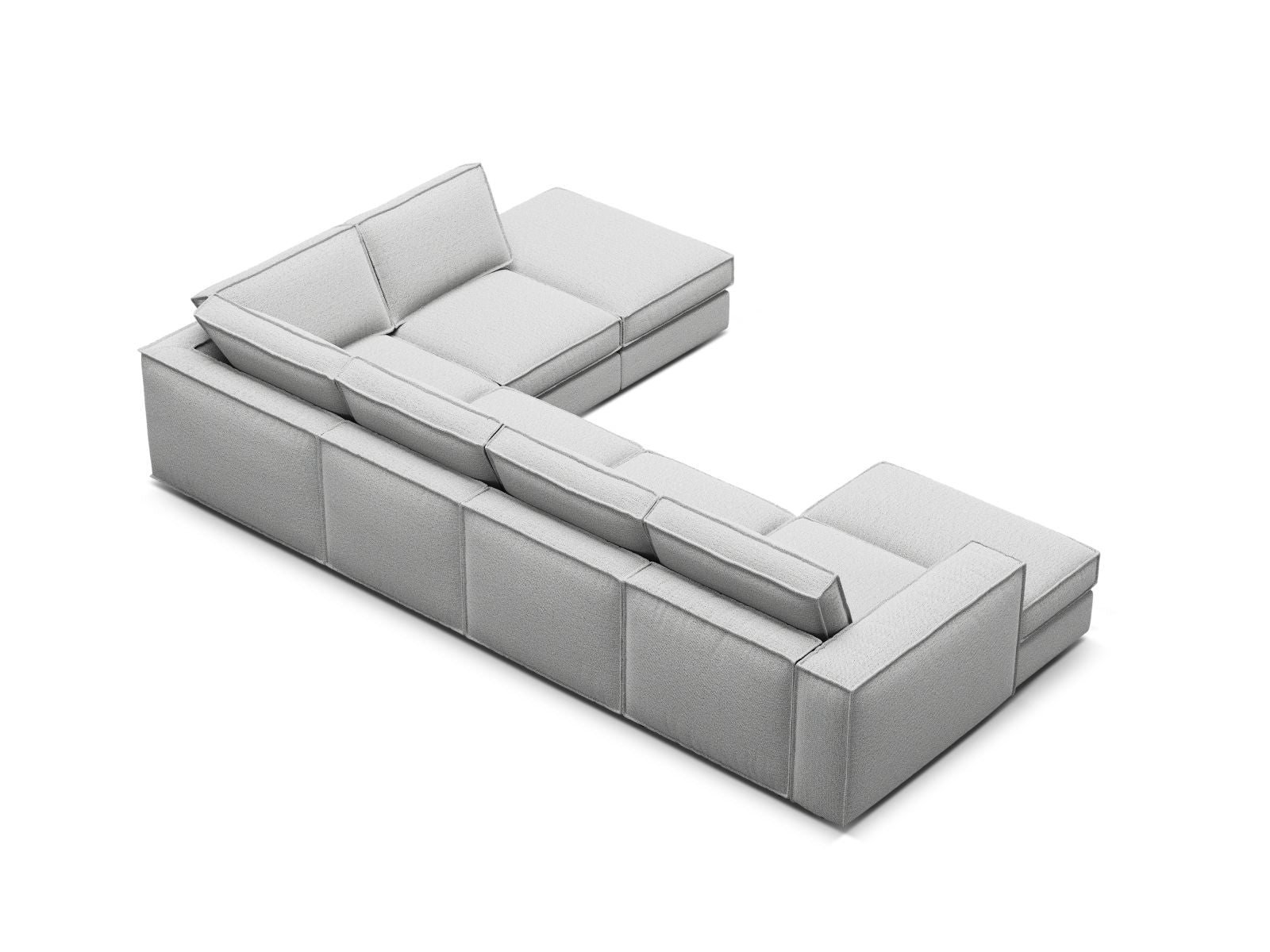Stilvolles 5-Sitzer Ecksofa Panoramic rechts in sanftem Grau, perfekt für entspannte Abende und modernes Wohndesign von Micadoni.