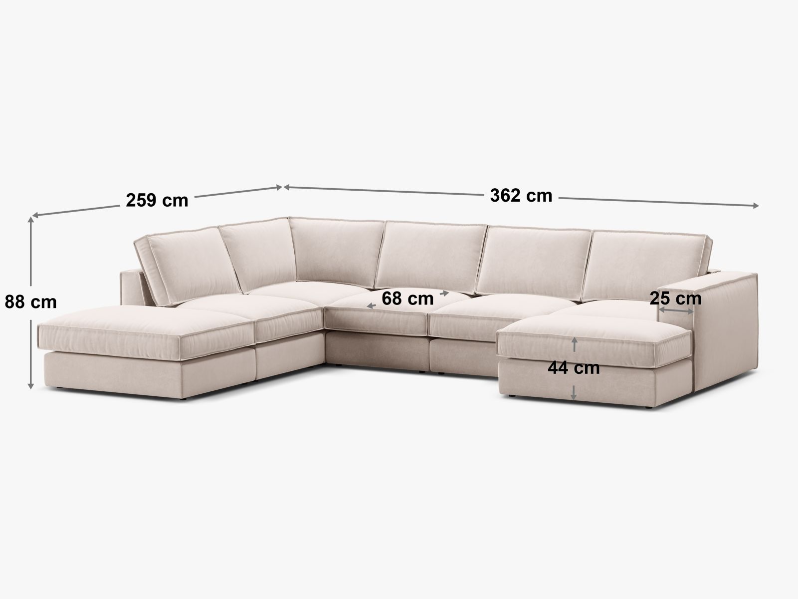 Modernes 5-Sitzer Ecksofa Panoramic rechts in tiefem Blau von Micadoni, perfekt für entspannte Stunden und stilvolle Einrichtung.