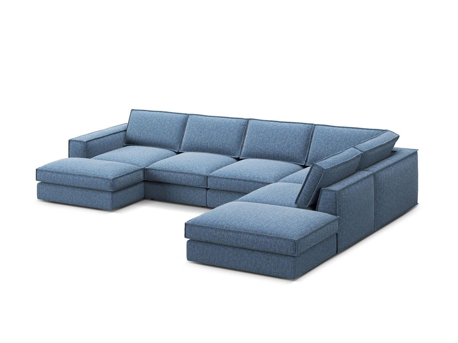 Elegantes 5-Sitzer Ecksofa Panoramic rechts in edlem Blau von Micadoni, ideal für gemütliche Abende und modernes Wohndesign.
