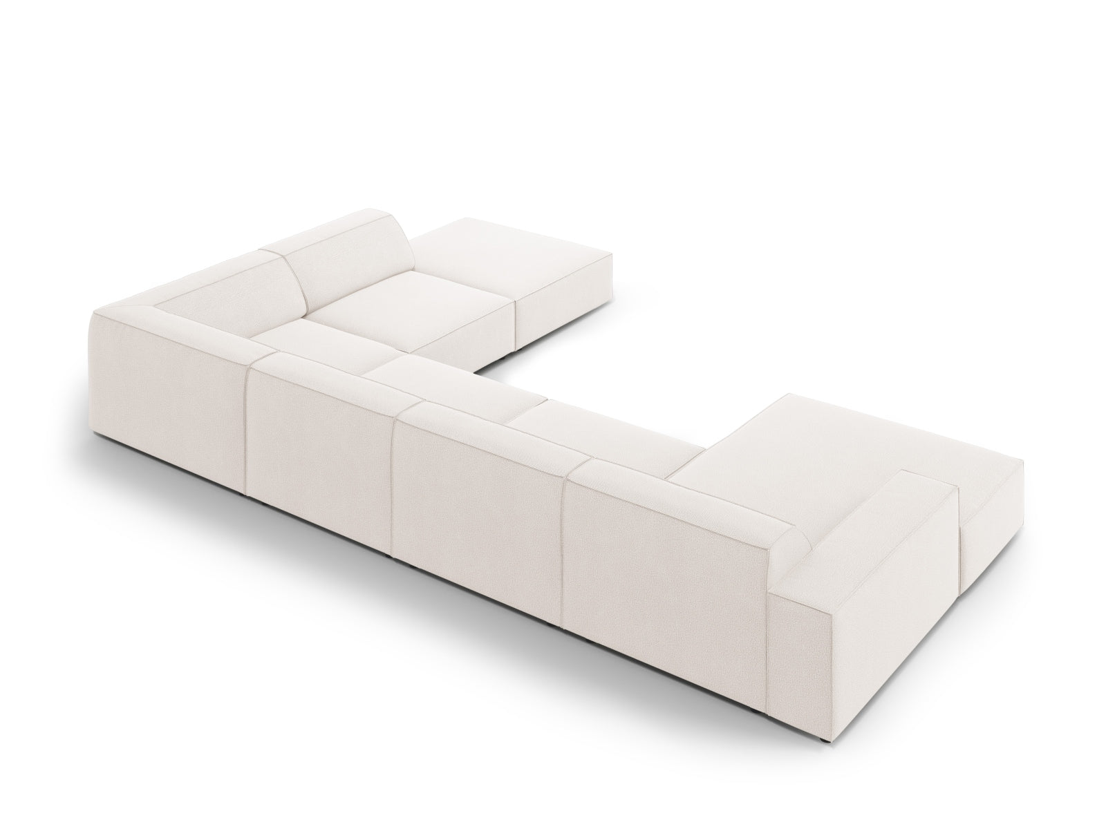 Modernes, modulares Ecksofa in sanftem Beige, perfekt für großzügige Wohnzimmer. 7-Sitzer von Micadoni für höchsten Komfort und Stil.