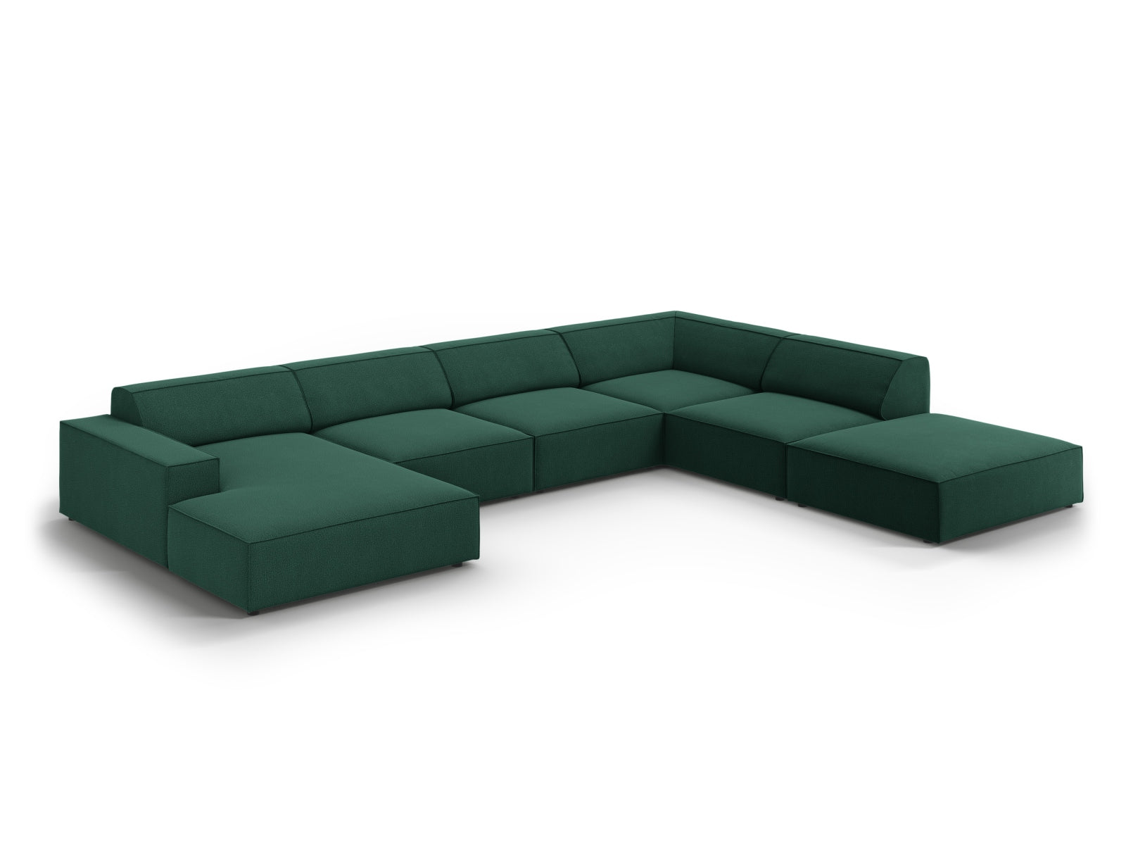 Modernes, modulares Ecksofa in zartem Grün, 7-Sitzer von Micadoni, bietet Komfort und Stil für Ihr Wohnzimmer.