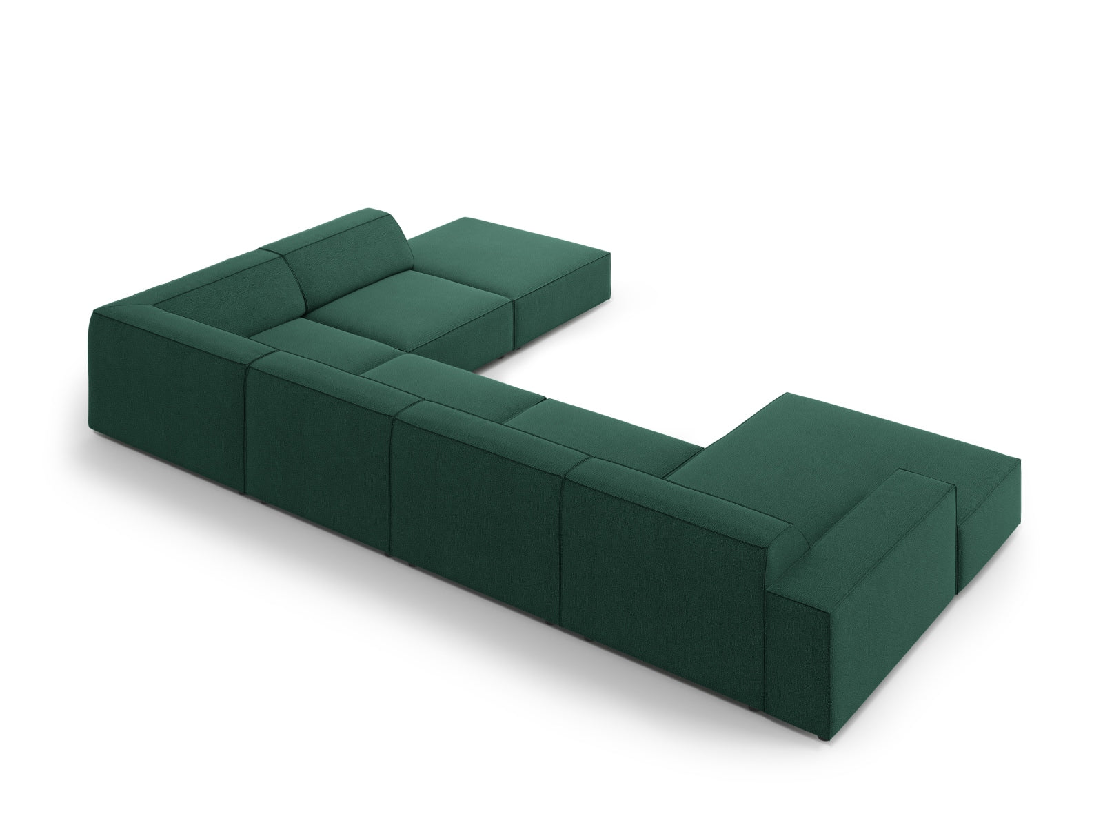 Elegantes, modulares Ecksofa in sanftem Grün, 7-Sitzer von Micadoni, ideal für stilvolle Wohnräume und gesellige Abende.