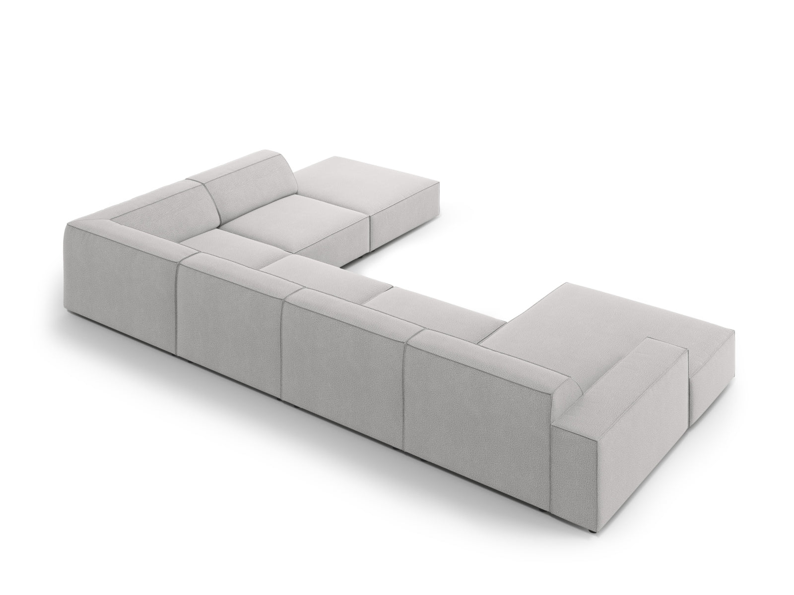 Elegantes, modulares Ecksofa in hellem Grau, ideal für stilvolle Wohnräume. 7-Sitzer von Micadoni für entspannte Stunden.