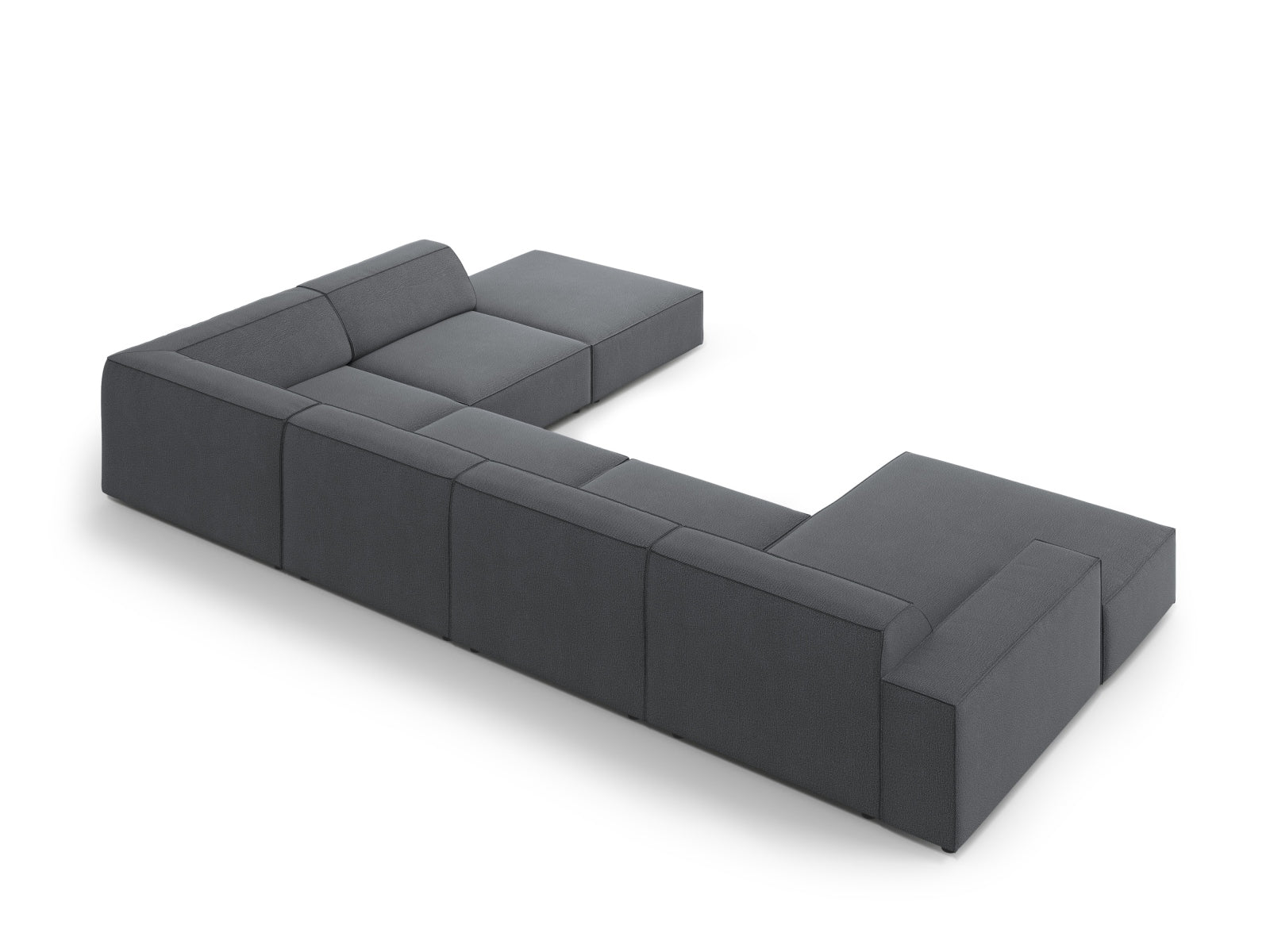 Elegantes, modulares Ecksofa in Dunkelgrau, ideal für große Räume. 7-Sitzer von Micadoni vereint Komfort und modernes Design.