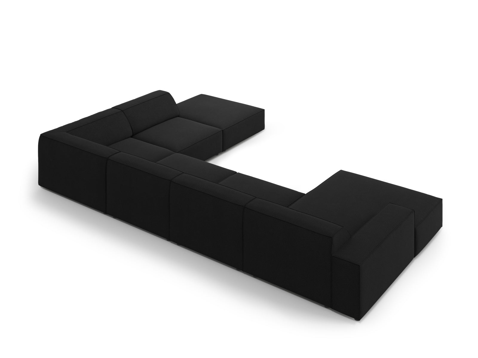 Elegantes, modulares 7-Sitzer Ecksofa Jodie in stilvollem Schwarz, ideal für gesellige Abende und komfortable Entspannung in jedem Raum.