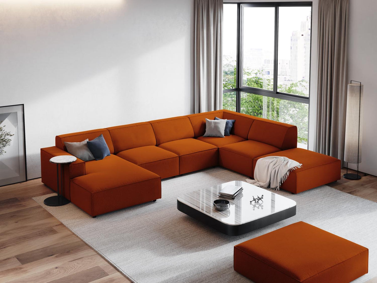 Jodie Modulares Panoramic Ecksofa rechts 7 Sitzer in Terracotta-Megan präsentiert im Onlineshop von KAQTU Design AG. Ecksofa rechts ist von Micadoni