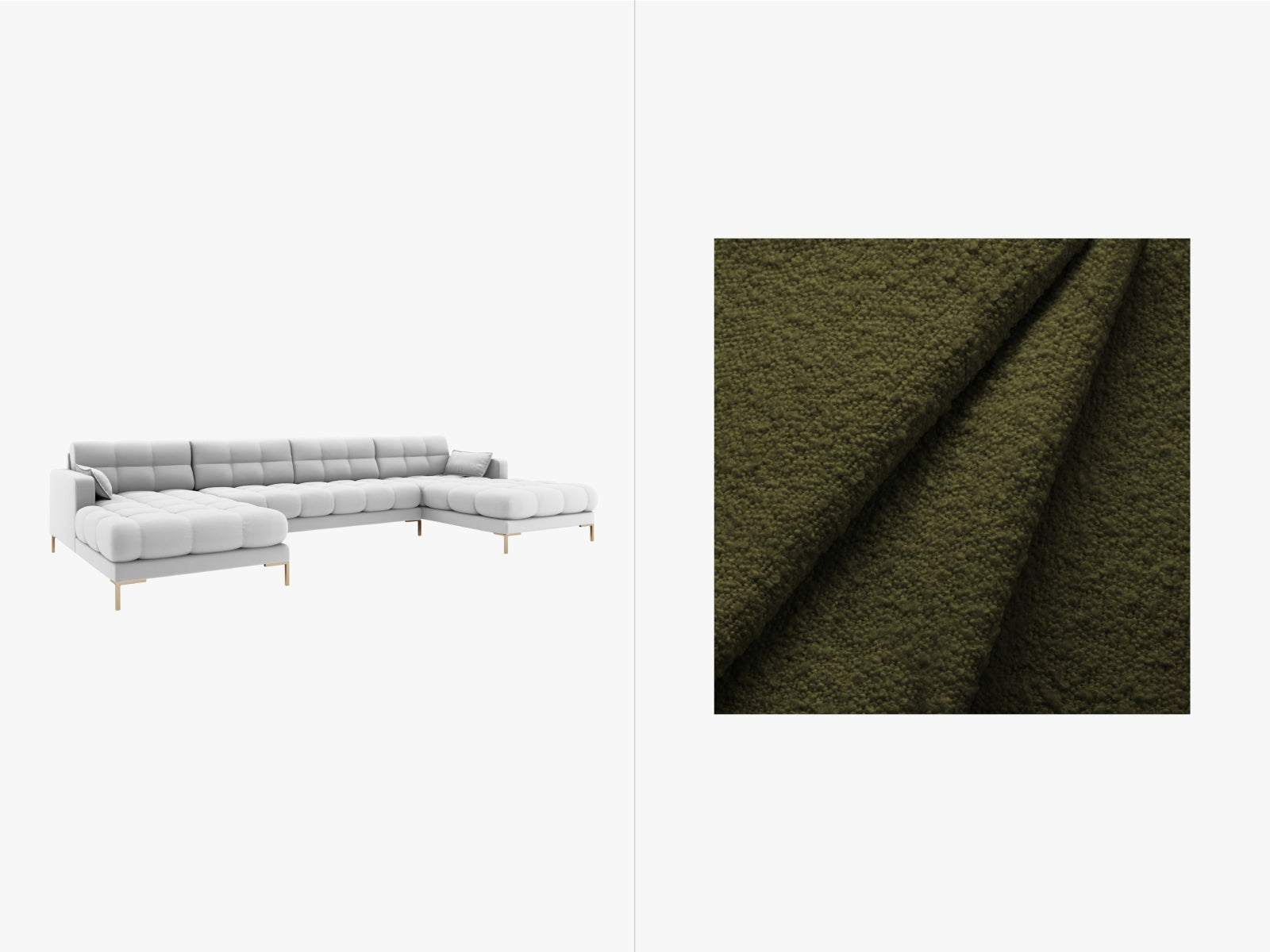 Mamaia Panoramic Sofa 6 Sitzer in Dark Olive Green/Gold präsentiert im Onlineshop von KAQTU Design AG. 5er Sofa ist von Micadoni