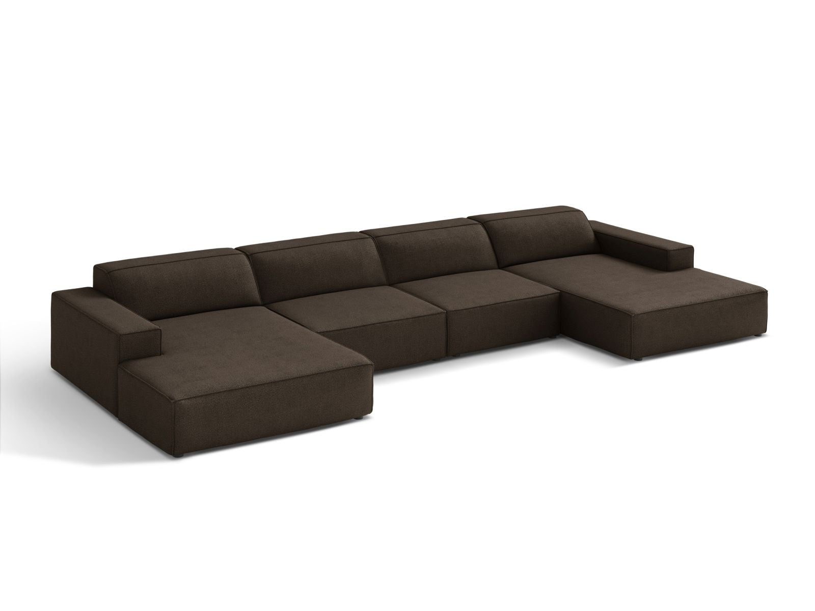 Elegantes Jodie Boucle modulares Panoramic Sofa für 6 Personen in warmem Braun, ideal für stilvolle Wohnräume und gemütliche Abende.