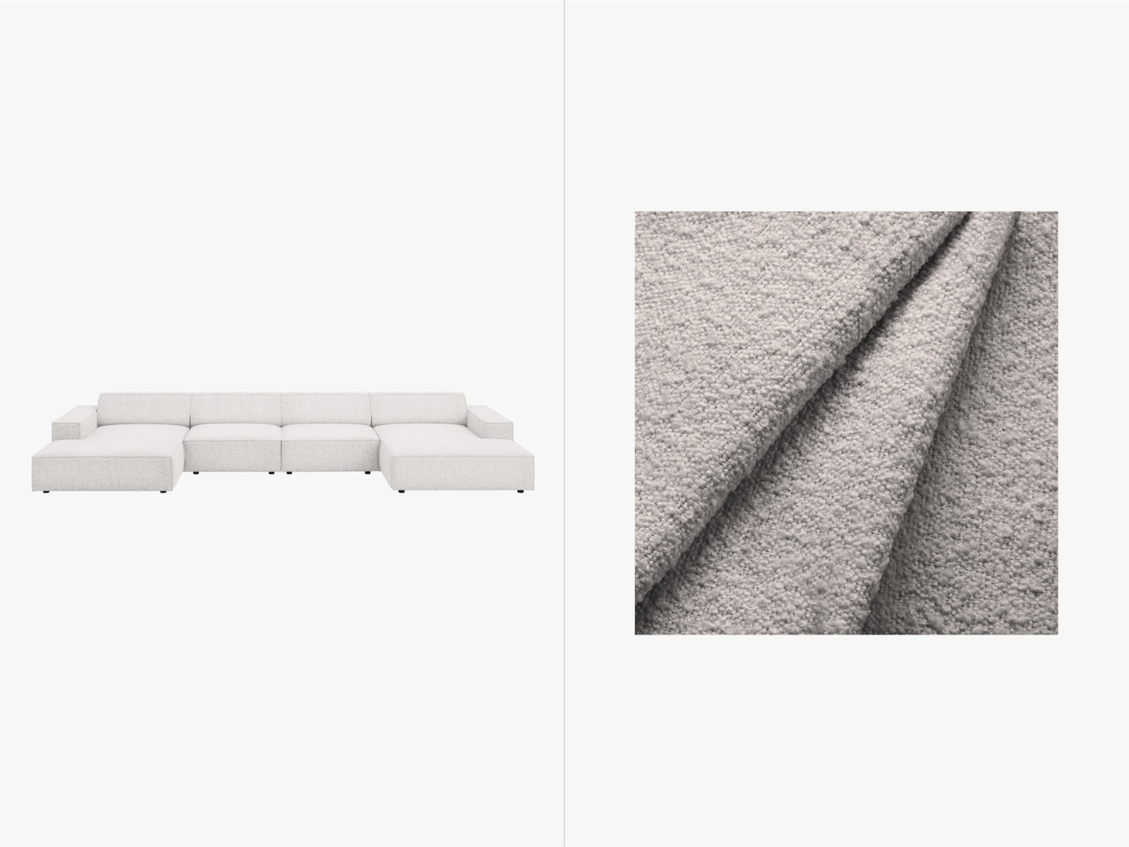 Elegantes 6-Sitzer Sofa "Jodie" im Boucle-Stil, ideal für moderne Wohnräume und gemütliche Zusammenkünfte.