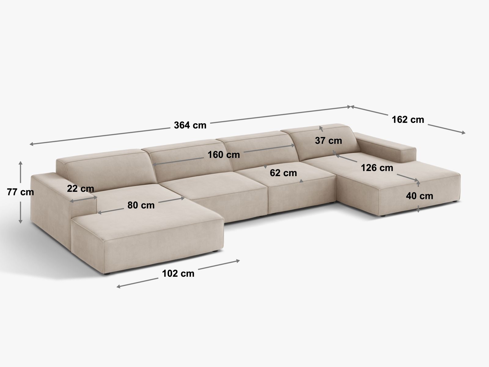 Modulares 6-Sitzer Sofa Jodie Boucle in zartem Powder Pink, perfekt für moderne Wohnkonzepte und gemütliche Zusammenkünfte.