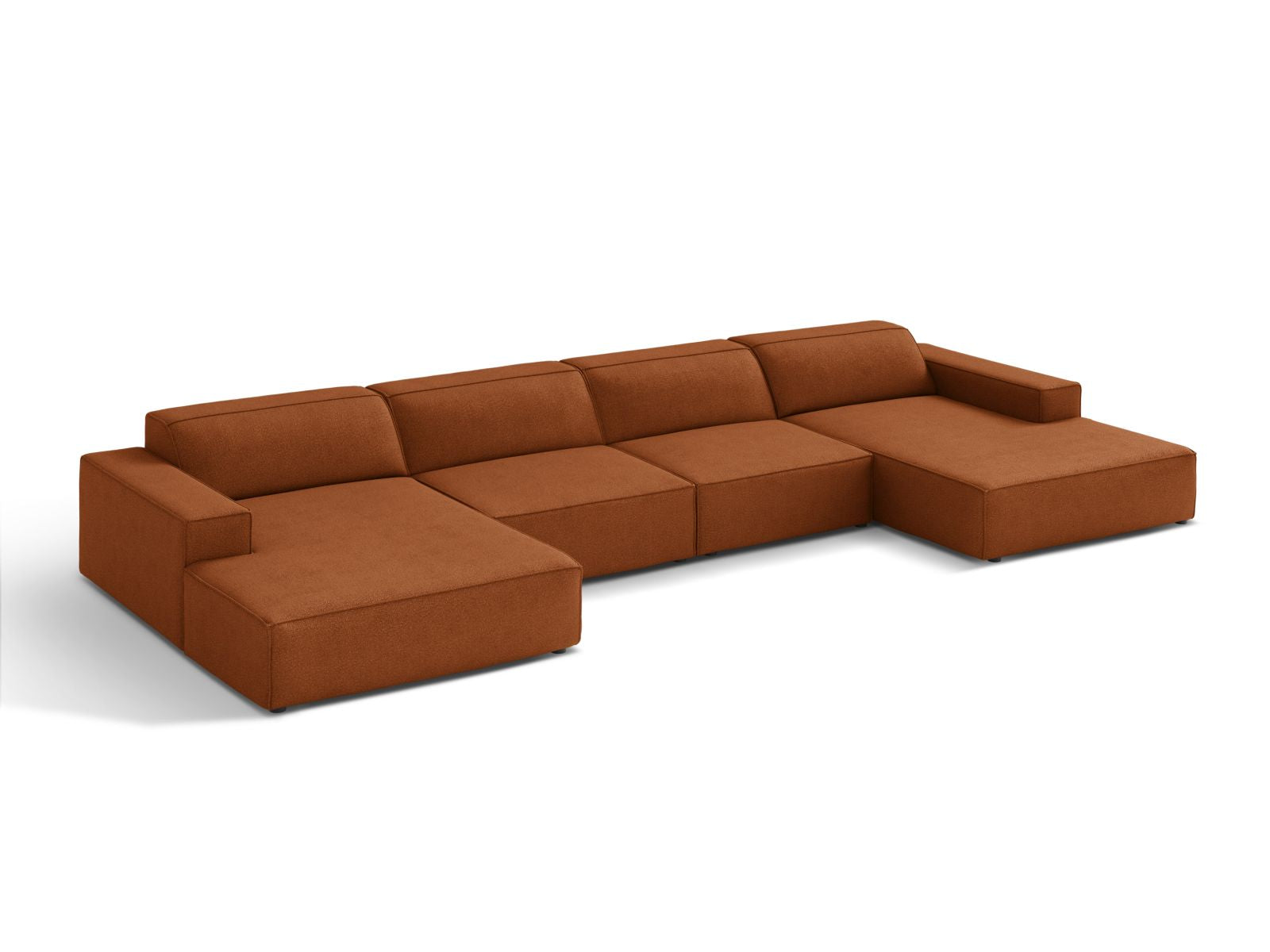 Elegantes Jodie Boucle modulares Panoramic Sofa für 6 Personen in warmem Terracotta, ideal für stilvolle Wohnräume.
