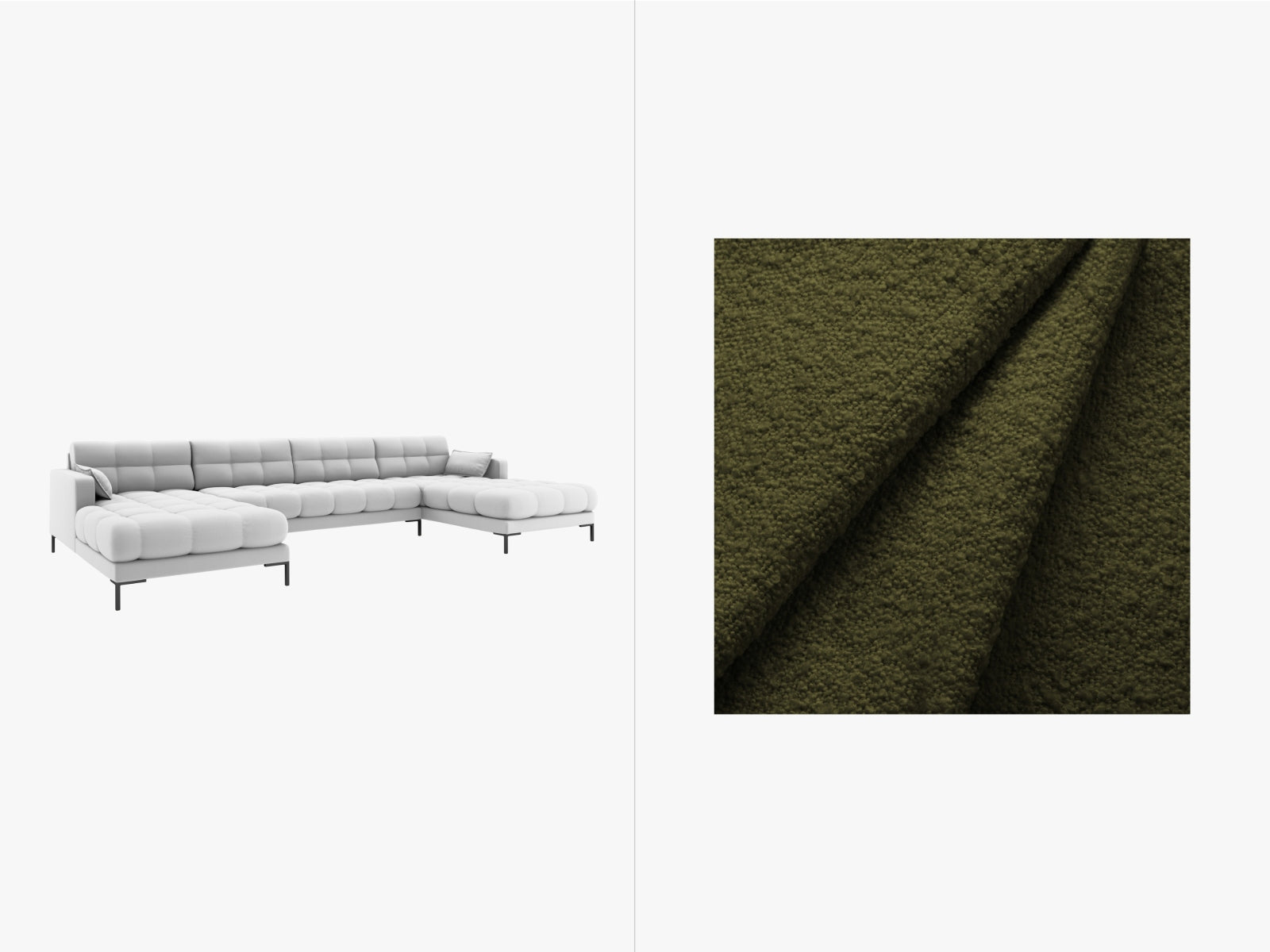 Mamaia Panoramic Sofa 6 Sitzer in Dark Olive Green/Schwarz präsentiert im Onlineshop von KAQTU Design AG. 5er Sofa ist von Micadoni