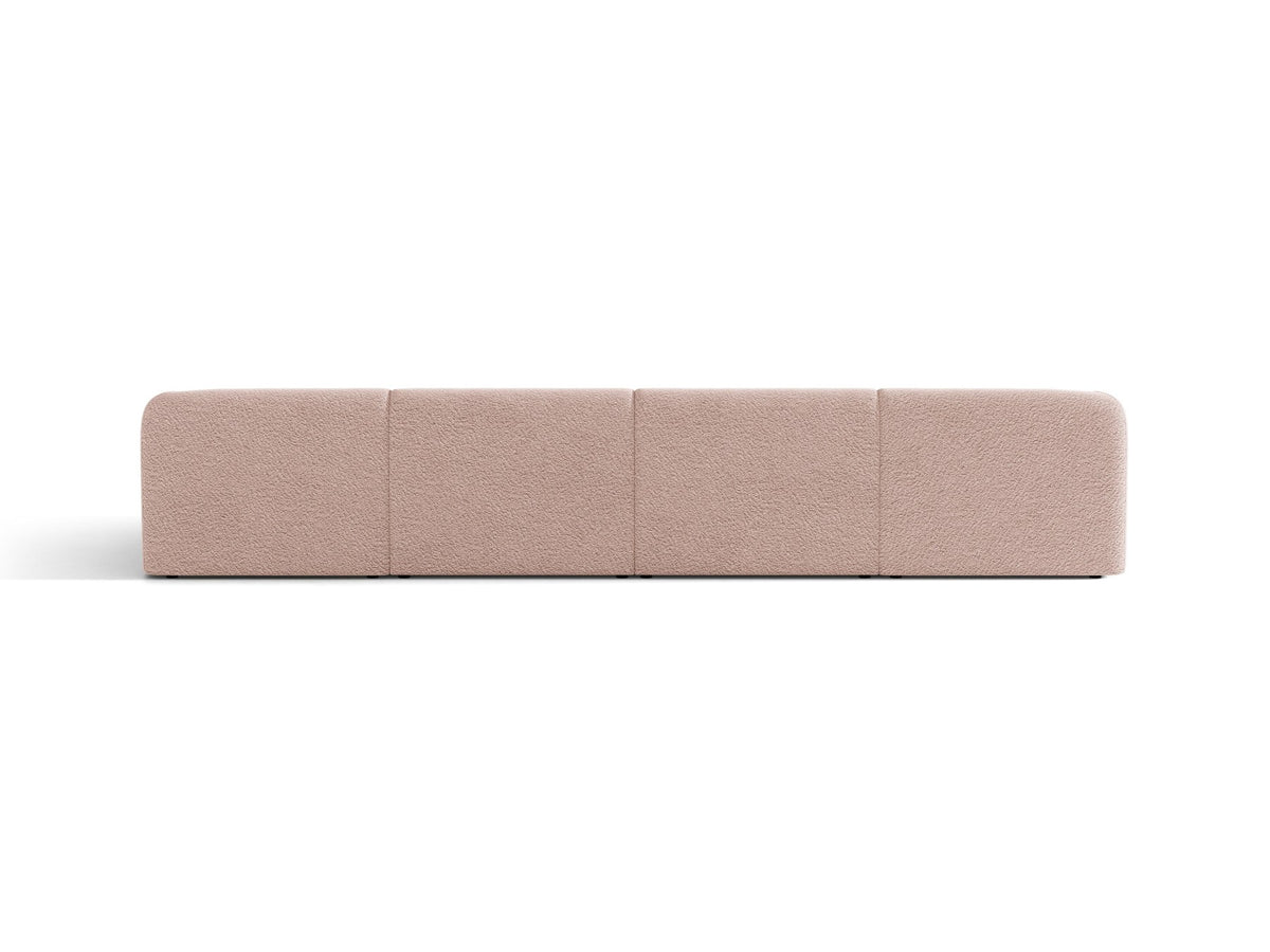 Dunkelbeiges Panorama-Ecksofa Miley von Micadoni mit Bluvel-Stoffbezug, L-Form, schwarzen Kunststoffbeinen und niedriger Rückenlehne.