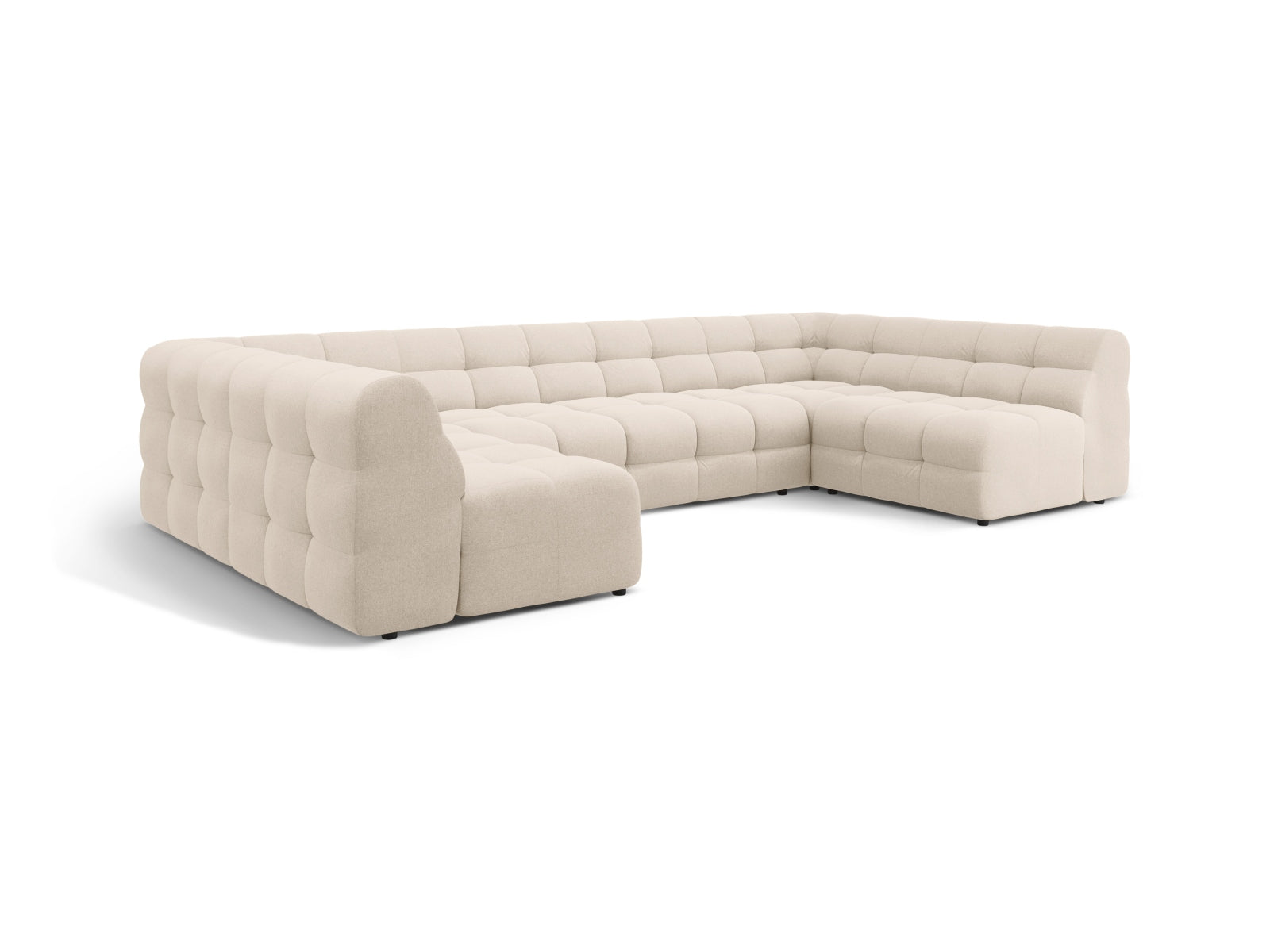 Elegantes Kendal Panoramic Ecksofa für 7 Personen in sanftem Beige, perfekt für entspannte Stunden und gesellige Zusammenkünfte.