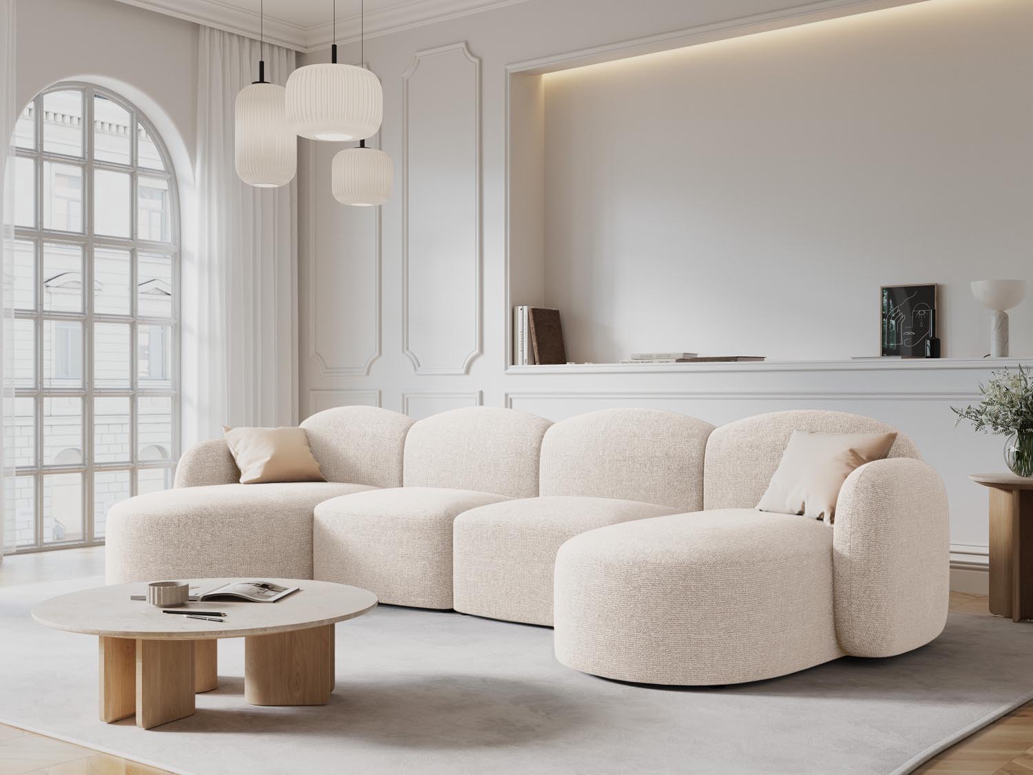 Entdecken Sie das Blair Panoramic Sofa 6 Sitzer von Micadoni – ein luxuriöses Velours Sofa, das modernen Stil und höchsten Komfort vereint.