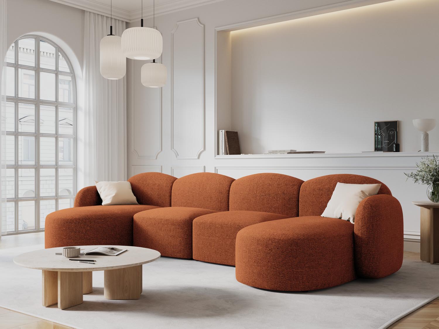 Erleben Sie das elegante Blair Panoramic Sofa 6 Sitzer von Micadoni – ein luxuriöses Velours Sofa, das modernen Stil und höchsten Komfort bietet.
