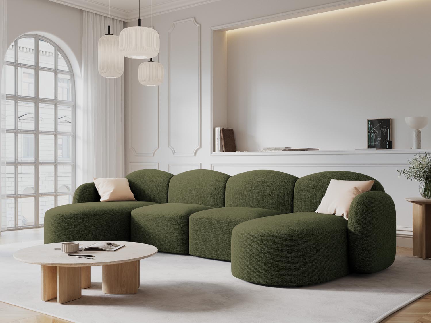 Entdecken Sie das stilvolle Blair Panoramic Sofa 6 Sitzer von Micadoni – ein luxuriöses Velours Sofa, das modernen Komfort und Eleganz vereint.