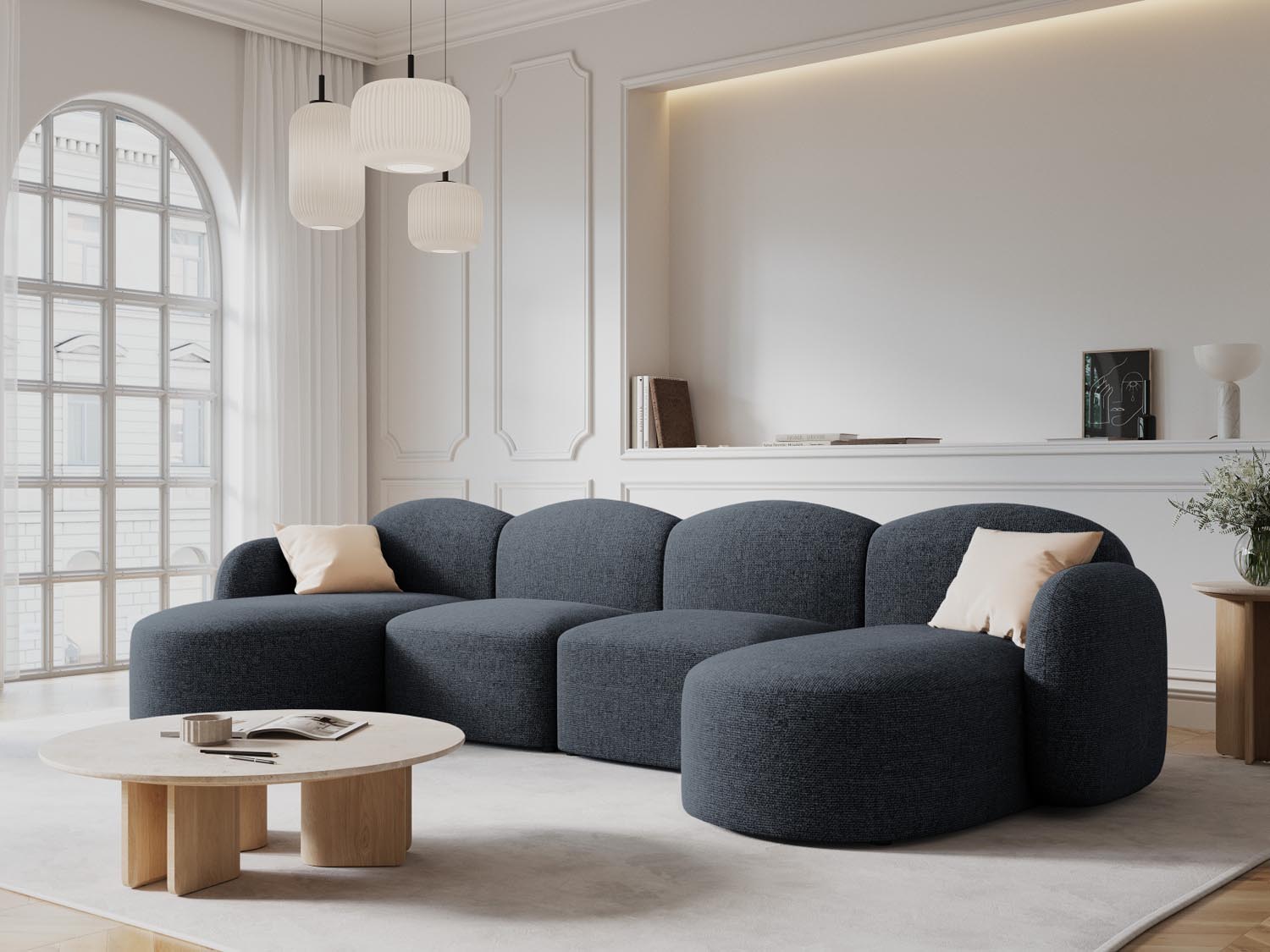 Erleben Sie das elegante Blair Panoramic Sofa 6 Sitzer von Micadoni – ein luxuriöses Velours Sofa, das modernen Stil und höchsten Komfort bietet.