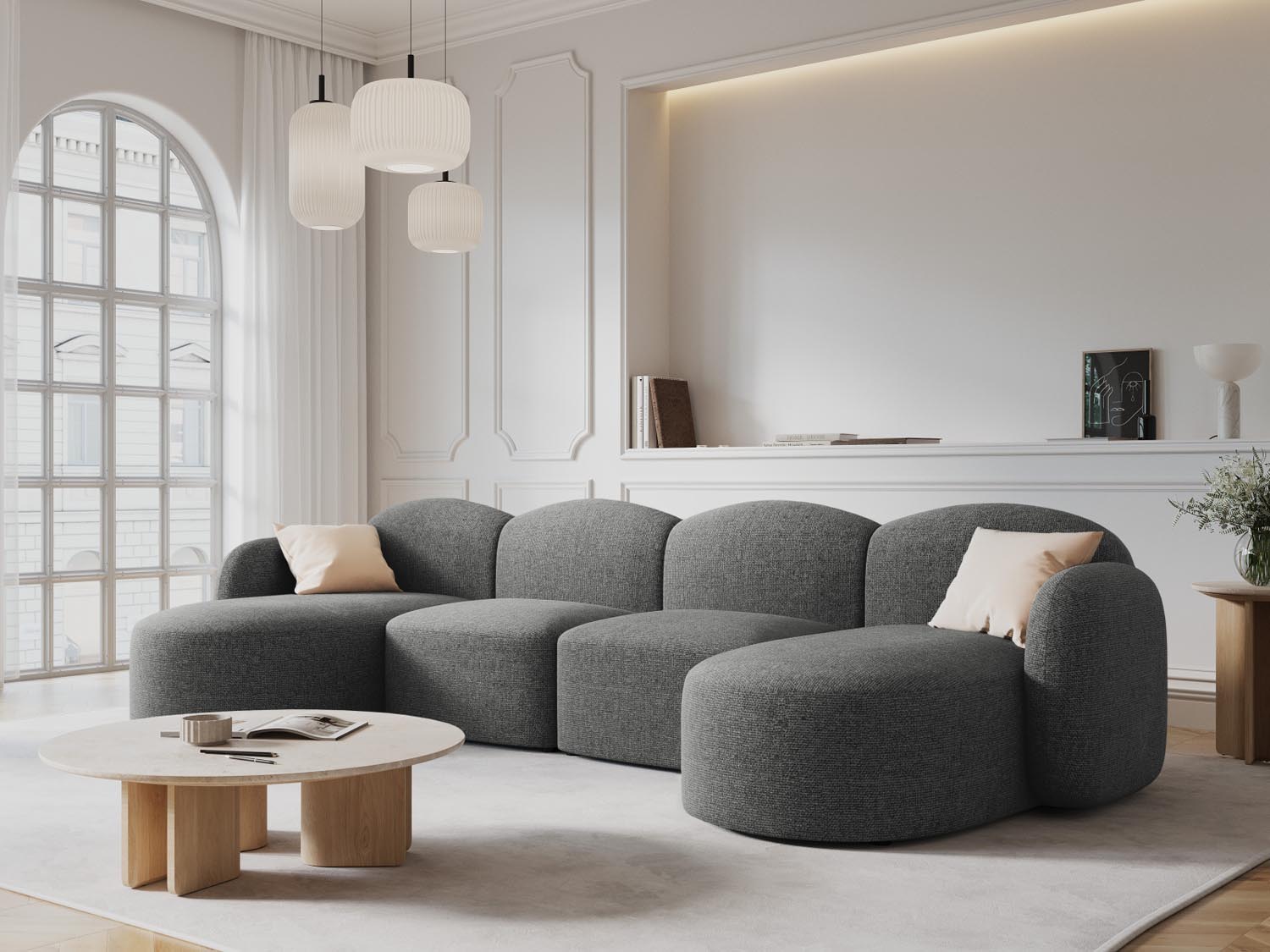 Erleben Sie das elegante Blair Panoramic Sofa 6 Sitzer von Micadoni – ein luxuriöses Velours Sofa, das modernen Stil und höchsten Komfort bietet.