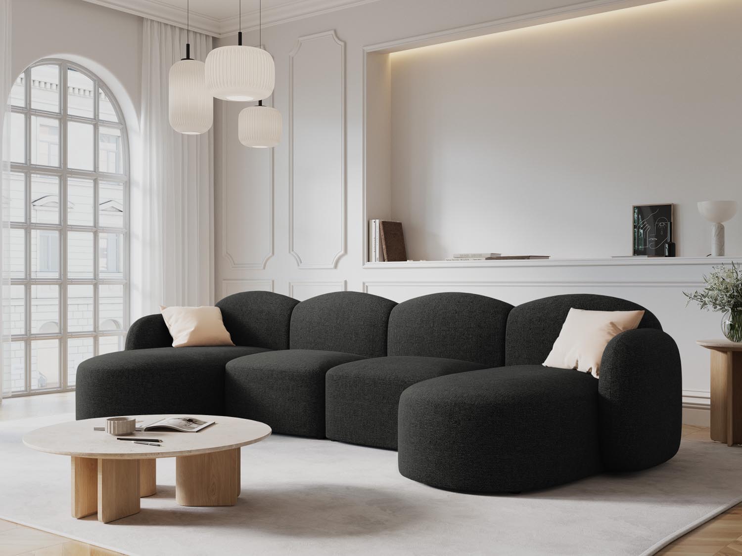 Entdecken Sie das stilvolle Blair Panoramic Sofa 6 Sitzer von Micadoni – ein luxuriöses Velours Sofa, das modernen Komfort und Eleganz vereint.