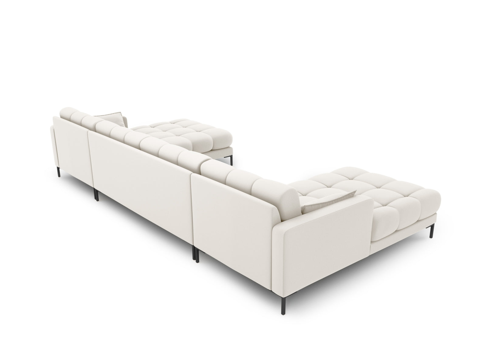 Modernes 6-Sitzer Mamaia Panoramic Sofa von Micadoni in neutralen Beige- und Schwarznuancen, perfekt für gemütliche und elegante Wohnambiente.