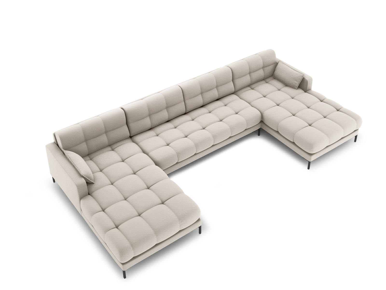 Elegantes Mamaia Panoramic Sofa für 6 Personen in stilvollem Beige und Schwarz, ideal für moderne Wohnräume.