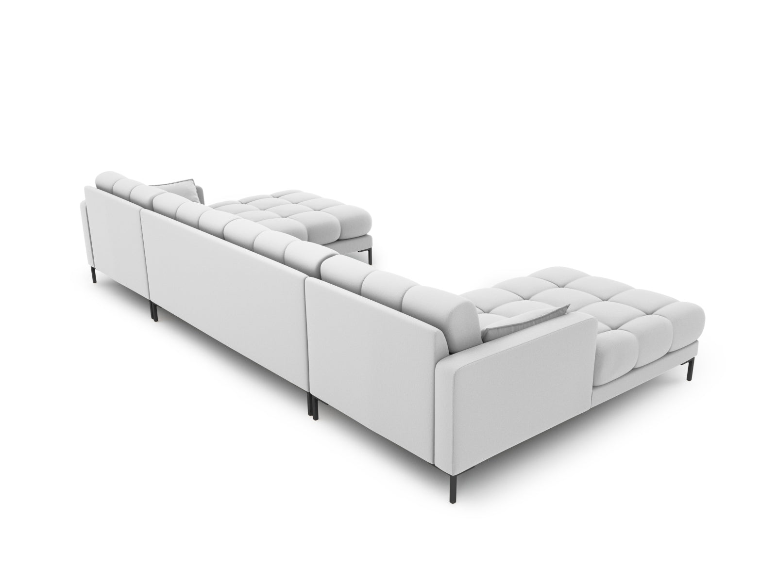 Modernes 6-Sitzer Mamaia Panoramic Sofa in hellgrau und schwarz, perfekt für entspannte Stunden und stilvolle Einrichtungsideen.