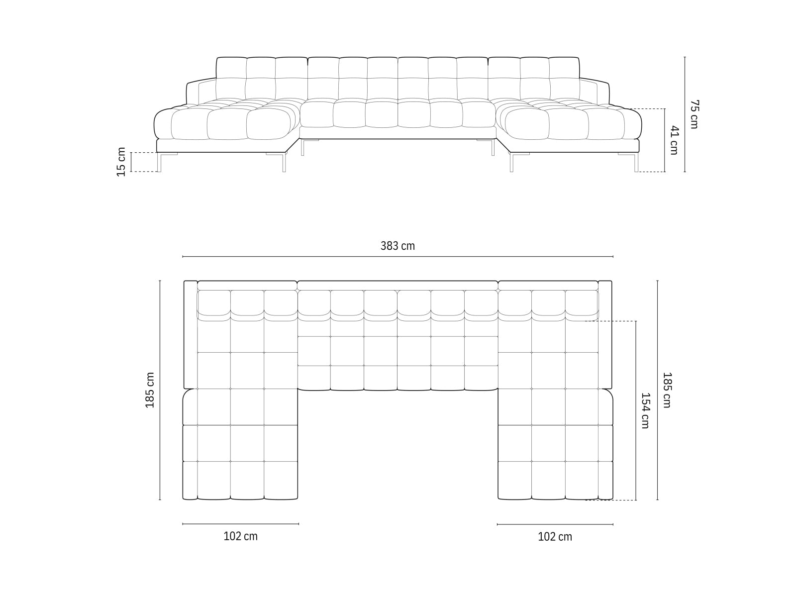 Modernes 6-Sitzer Sofa Mamaia Panoramic in edlem Dunkelgrau/Schwarz, perfekt für gesellige Abende und stilvolle Einrichtung.