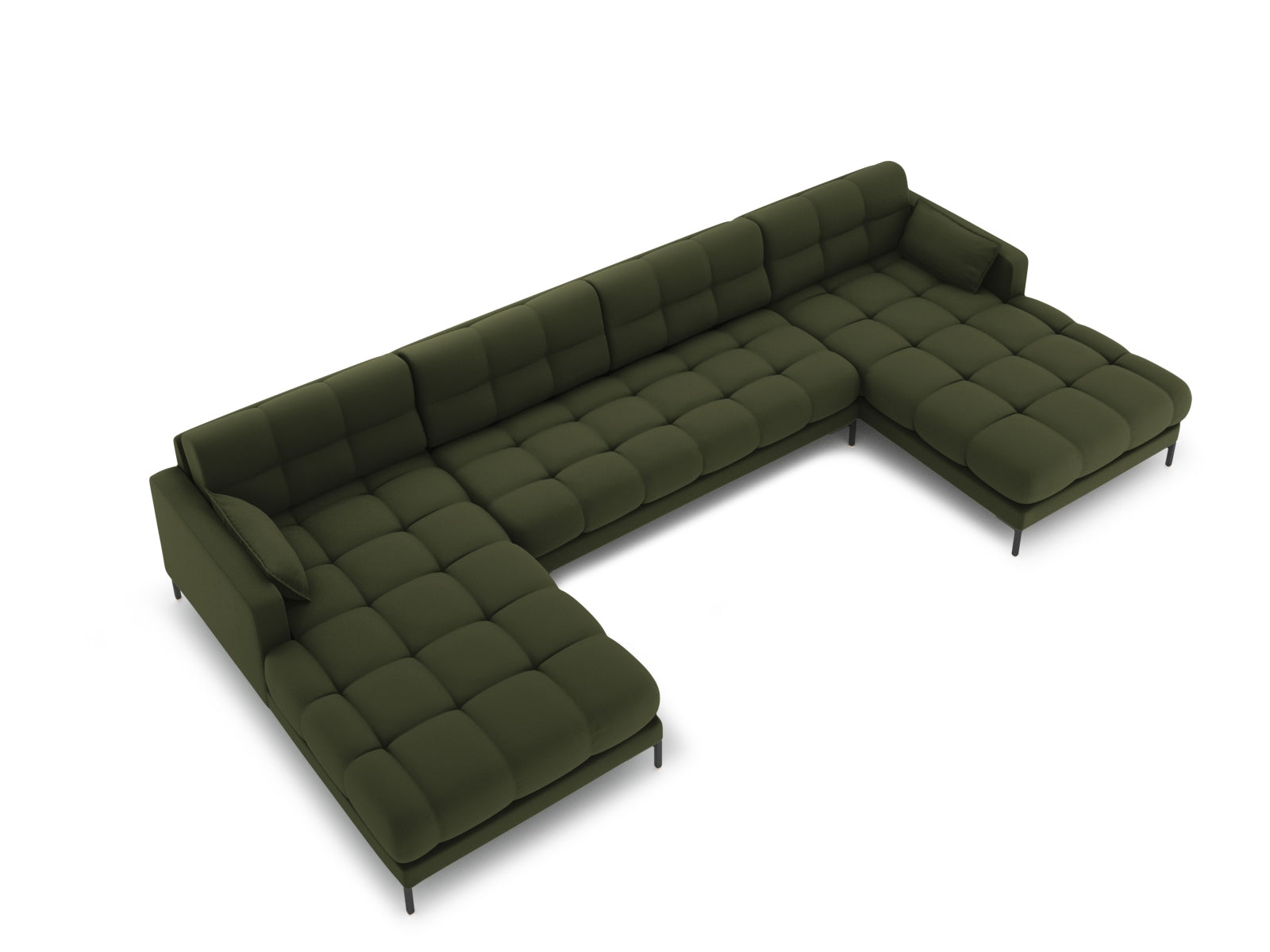 Elegantes Mamaia Panoramic Sofa für 6 Personen in stilvollem Grün und Schwarz, ideal für moderne Wohnräume und gemütliche Abende.