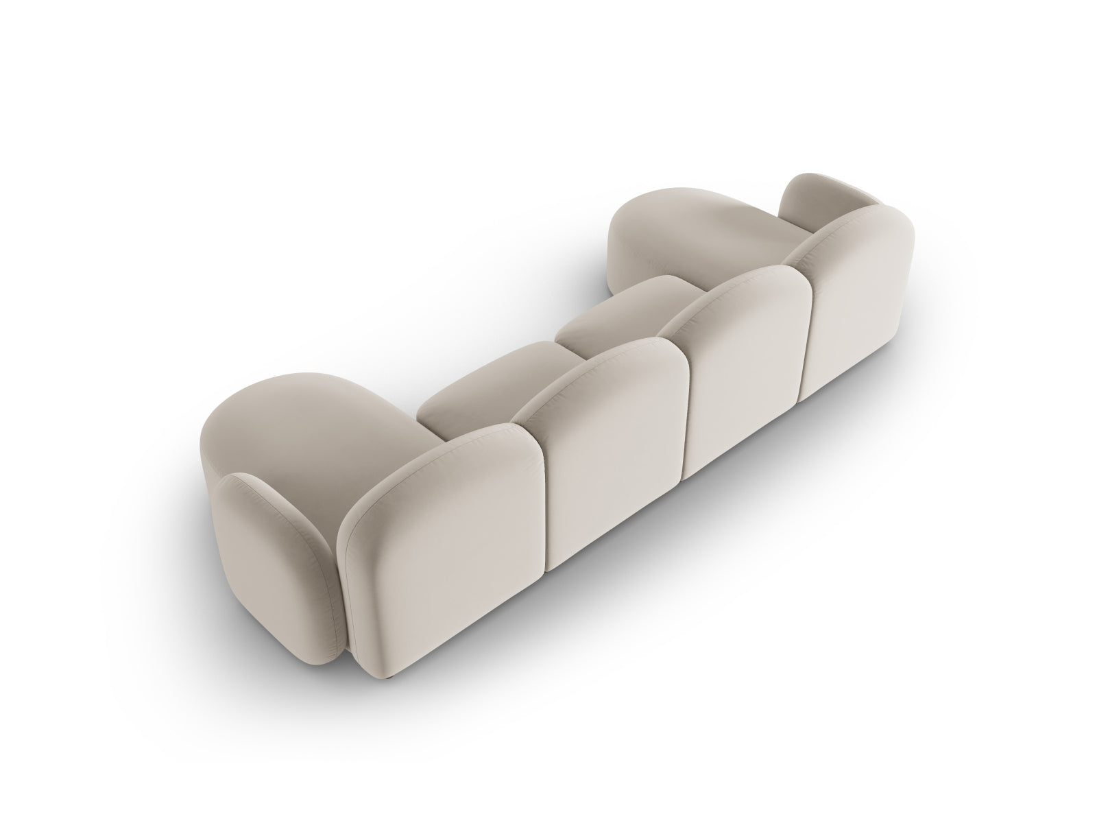 Luxuriöses 6-Sitzer Blair Velour Panoramic Sofa in edlem Ecru, perfekt für großzügige Wohnzimmer und stilvolle Einrichtung.