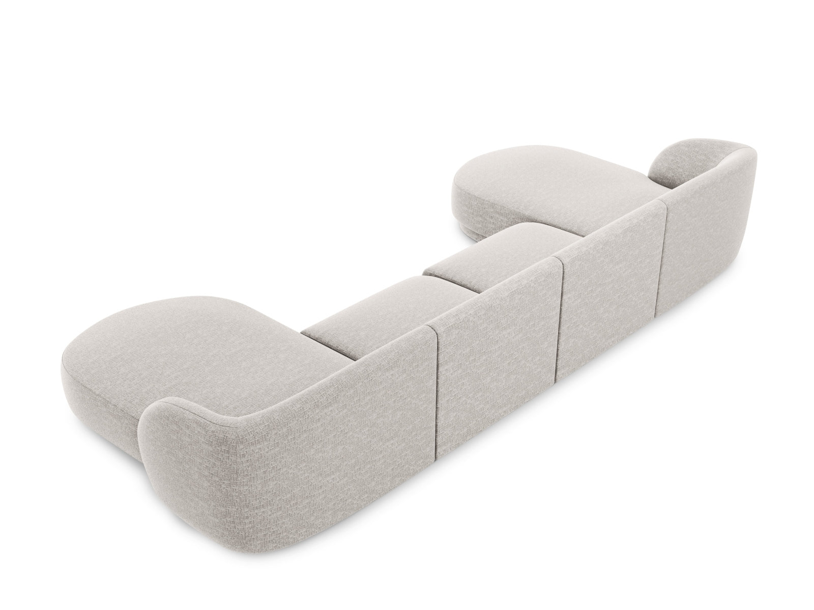 Modernes 5-Sitzer Miley Panoramic Sofa in edlem Silver-Eden, perfekt für stilvolle Wohnzimmer und entspannte Zusammenkünfte.
