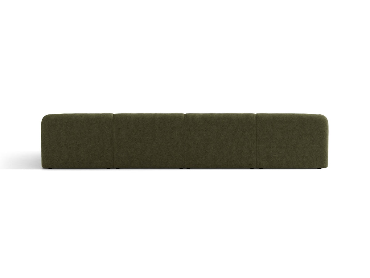 Dunkelbeiges Panorama-Ecksofa Miley von Micadoni mit Bluvel-Stoffbezug, L-Form, schwarzen Kunststoffbeinen und niedriger Rückenlehne.