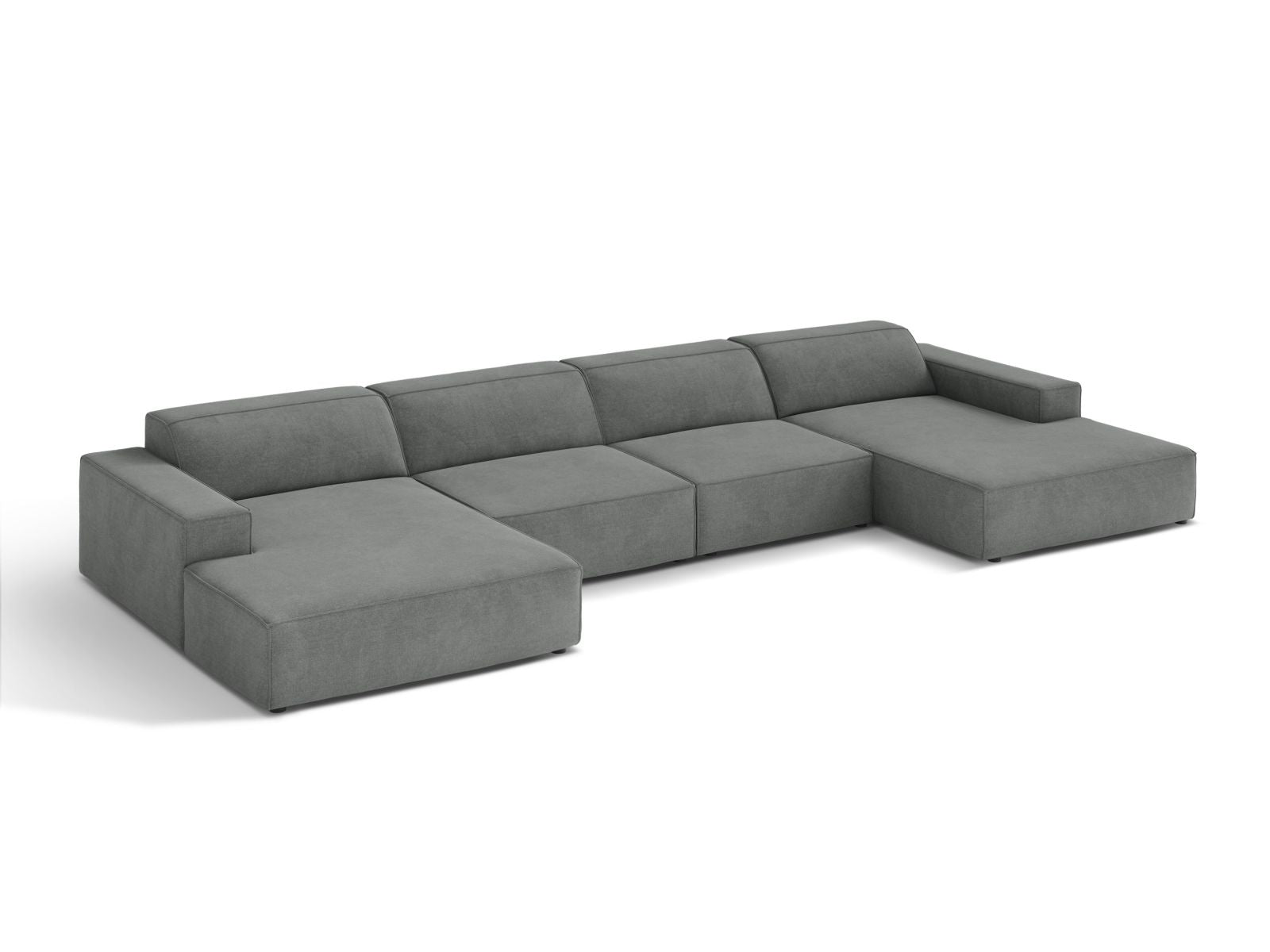 Elegantes 6-Sitzer Sofa Jodie in Grau, modular und panoramisch, ideal für stilvolle Wohnräume, präsentiert von Micadoni.