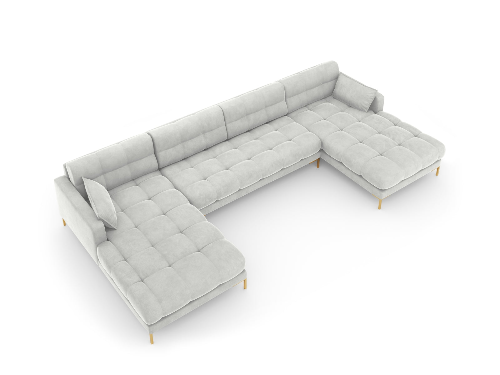 Entdecken Sie das stilvolle Mamaia Velour Panoramic Sofa für 6 Personen von Micadoni – der perfekte Mix aus Komfort und modernem Design!