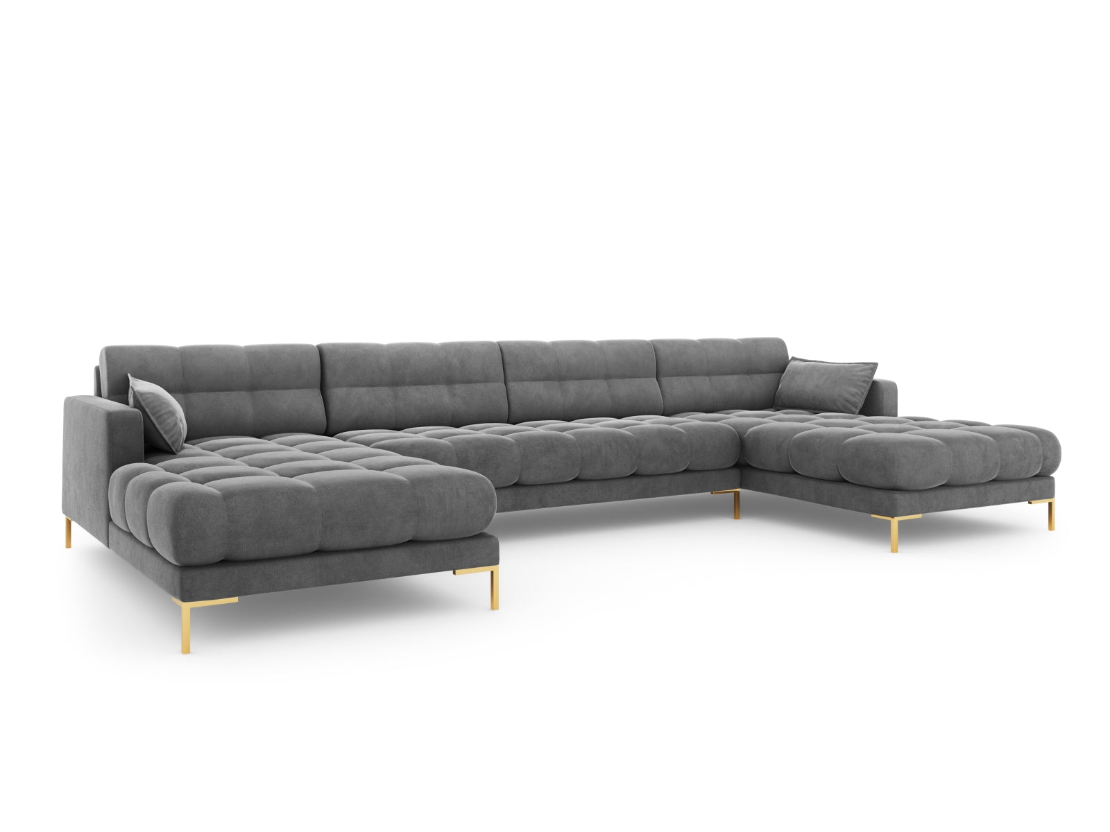 Mamaia Velour Panoramic Sofa 6 Sitzer in Light Grey/Gold präsentiert im Onlineshop von KAQTU Design AG. 3er Sofa ist von Micadoni