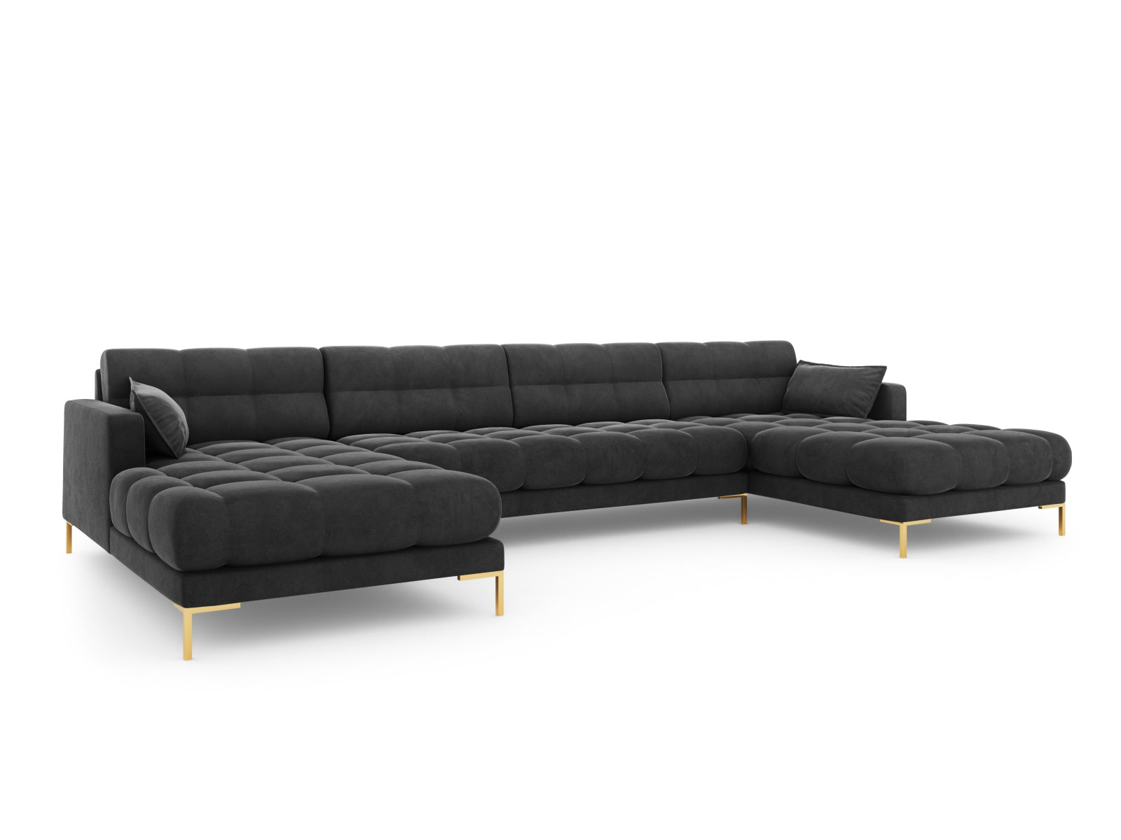 Mamaia Velour Panoramic Sofa 6 Sitzer in Dark Grey/Gold präsentiert im Onlineshop von KAQTU Design AG. 3er Sofa ist von Micadoni
