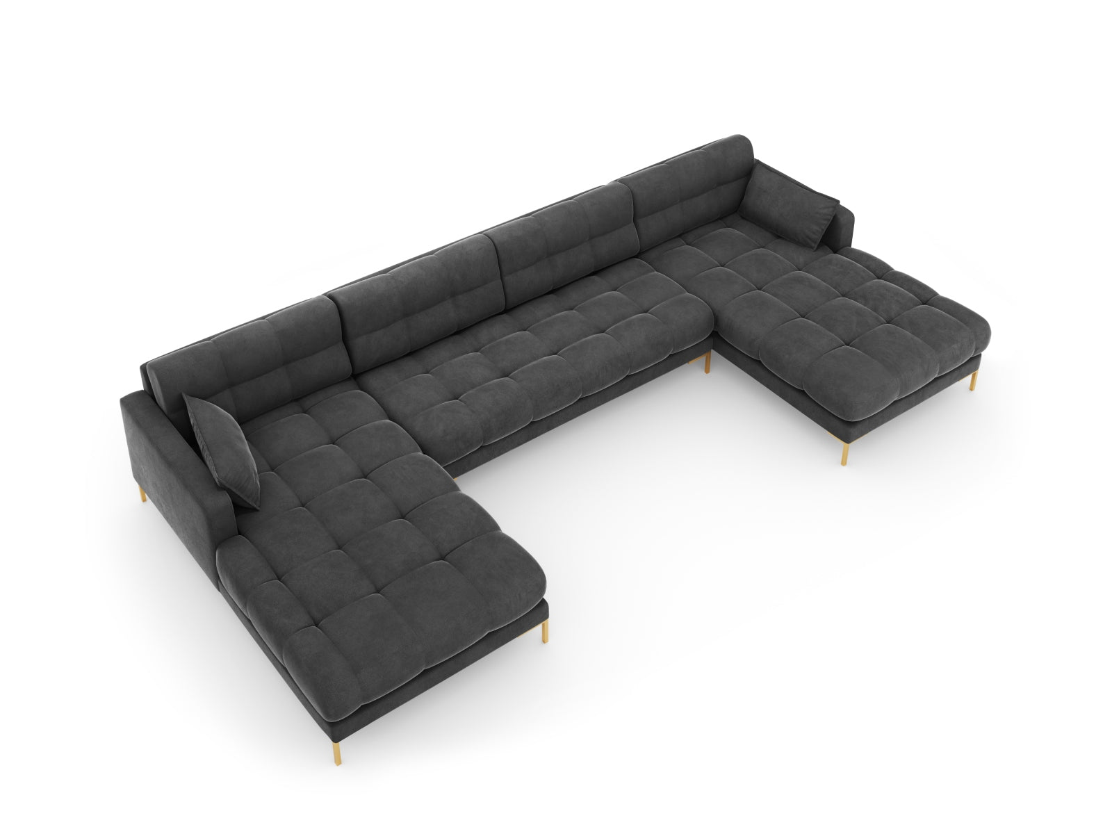 Entdecken Sie das stilvolle Mamaia Velour Panoramic Sofa für 6 Personen von Micadoni – der perfekte Mix aus Komfort und modernem Design!