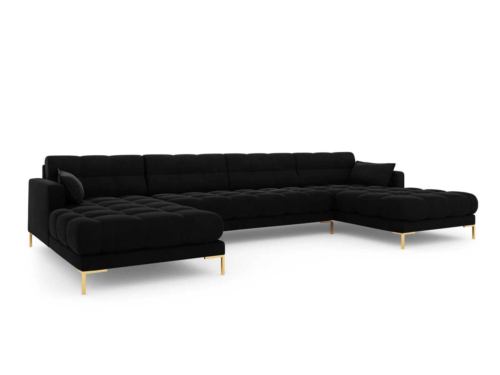 Mamaia Velour Panoramic Sofa 6 Sitzer in Black/Gold präsentiert im Onlineshop von KAQTU Design AG. 3er Sofa ist von Micadoni