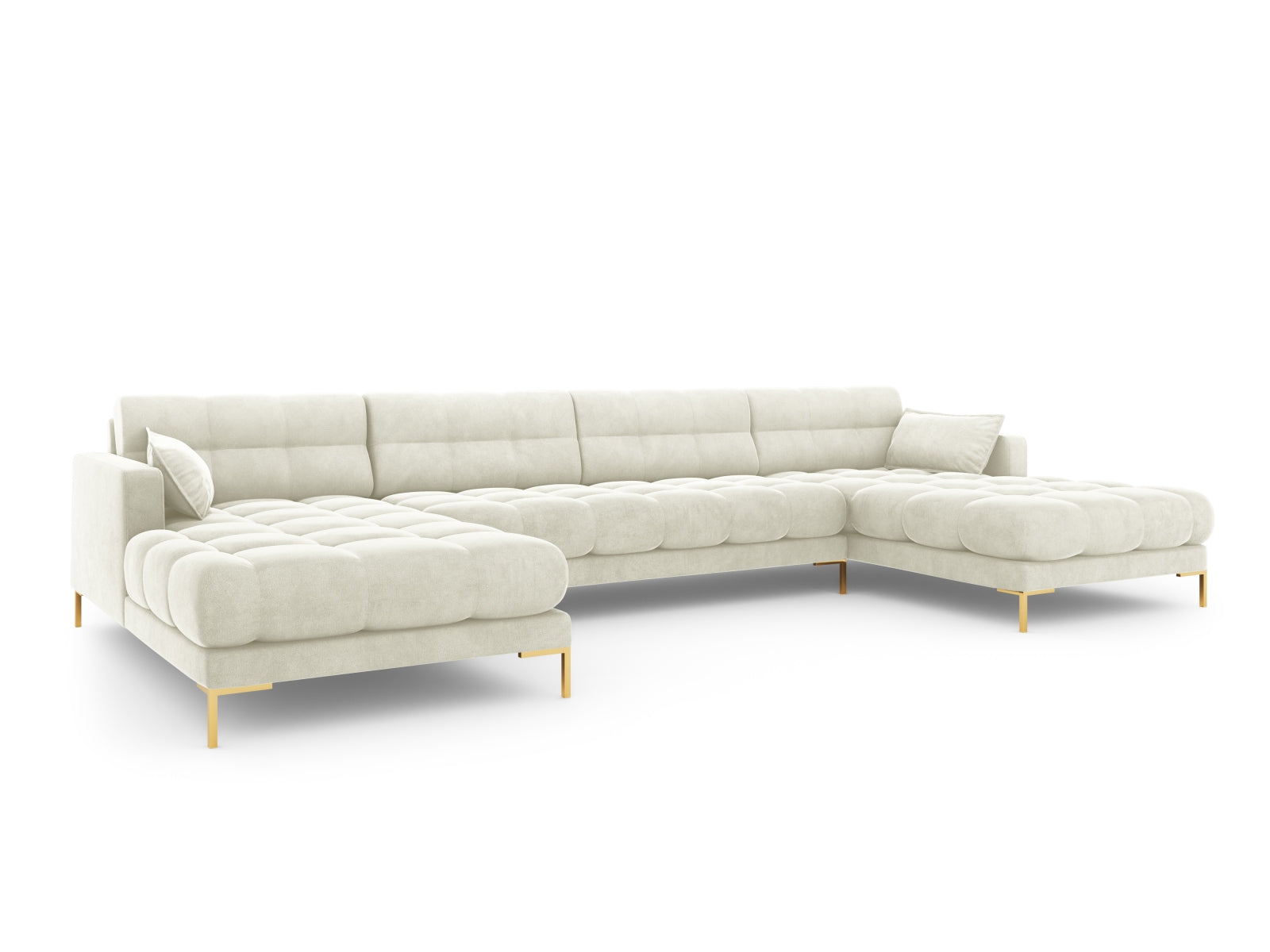 Mamaia Velour Panoramic Sofa 6 Sitzer in Light Beige/Gold präsentiert im Onlineshop von KAQTU Design AG. 3er Sofa ist von Micadoni