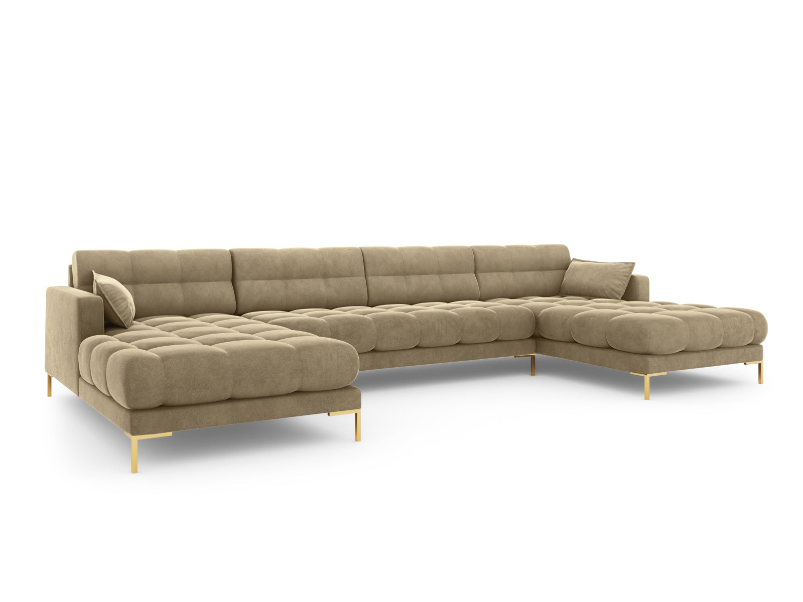 Mamaia Velour Panoramic Sofa 6 Sitzer in Beige/Gold präsentiert im Onlineshop von KAQTU Design AG. 3er Sofa ist von Micadoni